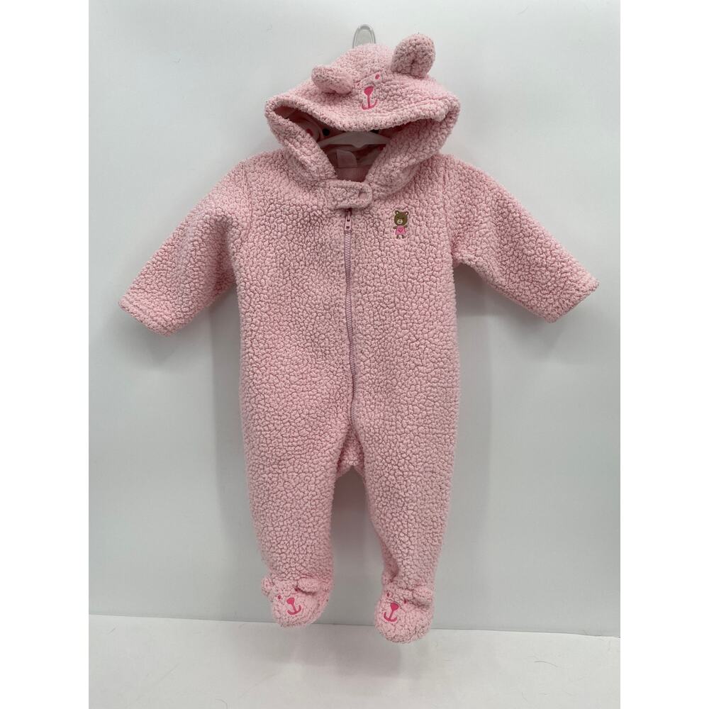 Carter's Pink Fuzzy Bear One Piece Jumpsuit Cozy Fleece Bunting Snowsuit 6 mo